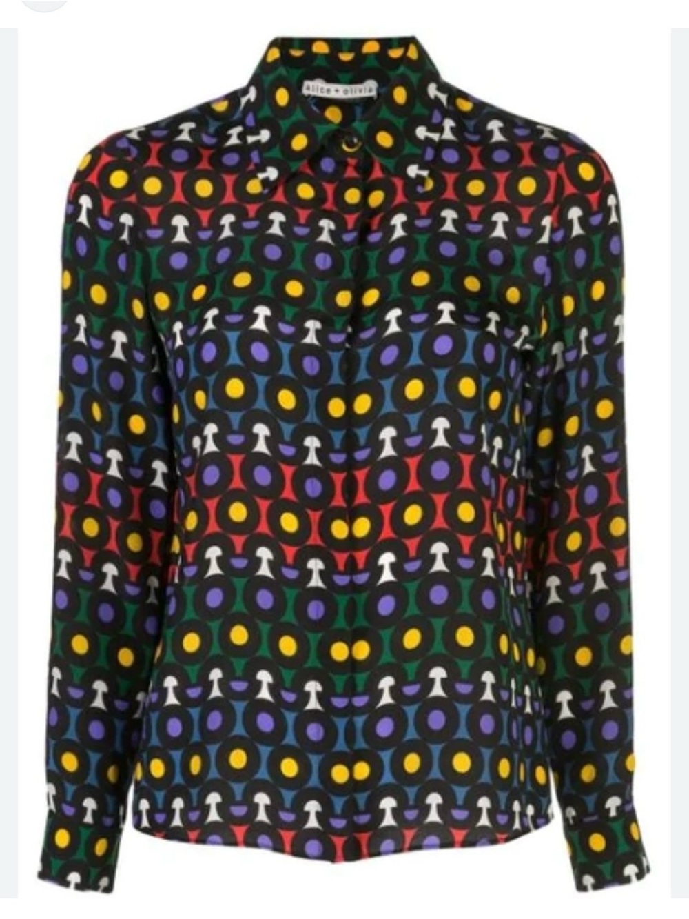 Alice + Olivia XS Willa Silk Large Collar Button Down Blouse